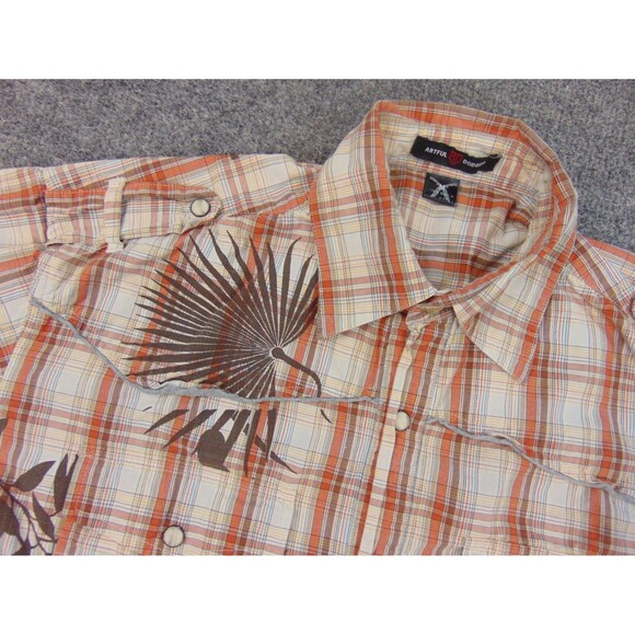Artful‎ Dodger Shirt Mens Med Orange White Plaid Western Pearl Snaps - Picture 3 of 10